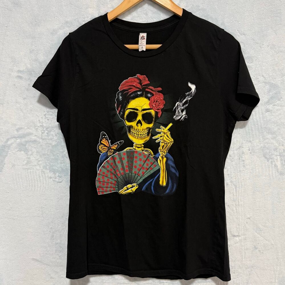Smart Blanks Womens XL Skeleton Graphic Tee Black Day of the Dead Fan Goth